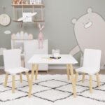 Kids Table and 2 Chairs Set, 3 Pieces Toddler Table and Chair Set, Wooden Activity Play Table Set (White) - Image 14