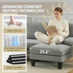 U-Shaped Convertible Sectional Sofa with 2 Short Chaise Lounges, 4-Seater Modular Chenille Fabric Couch with Plastic Legs, 111.4" L x 48.4" D x 33.1" H Indoor Living Room Combination Sofa, Grey Blue - Image 8