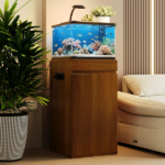 10-15 Gallon Fish Tank Stand with Storage Cabinet, Aquarium Stand with Power Outlets, 330LBS Capacity, Small Terrarium Stand Cabinet with Adjustable Shelves, Tank Stand for 16.9" L x 16.9" W Cube Terr