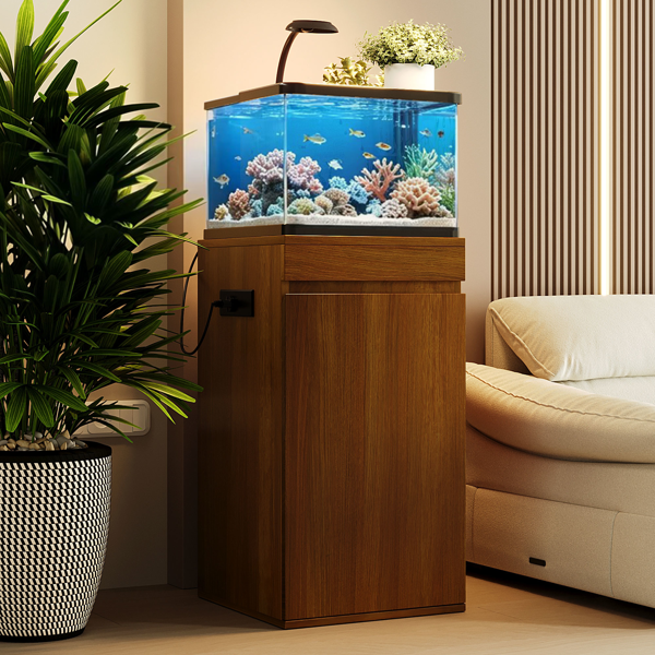 10-15 Gallon Fish Tank Stand with Storage Cabinet, Aquarium Stand with Power Outlets, 330LBS Capacity, Small Terrarium Stand Cabinet with Adjustable Shelves, Tank Stand for 16.9" L x 16.9" W Cube Terr