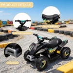 Black 6V Kids Motorized Quad – 4-Wheeler ATV Ride On Car with Forward/Reverse Switch for 18-36 Months Old - Image 6