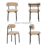 Medieval modern dining chair set, 4 pieces, round seat cushions, black metal legs, curved back kitchen dining chairs, suitable for restaurants and dining rooms, beige - Image 6