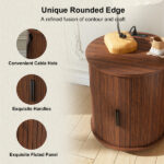 Mid Century Modern Cylinder End Table with Built-in Charging Station & Sliding Door, 2-Tier Storage Round Nightstand with USB Ports, Walnut Bedside Table for Living Room, Bedroom, Entryway - Image 7