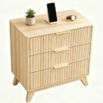 3-Drawer Cabinet with Slatted Fronts 31.5"*15.6"*29.72" Chest of Drawers Nightstand Oak - Image 3