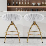 2pcs Teddy Velvet Gold-plated Iron Feet Bar Stool Weaving Style White With Swivel - Image 3