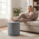 7.7 Gallon Round Storage Ottoman Foot Rest with Acacia Wood Frame, 400LBS Load Capacity Footstool- Gray - Image 7