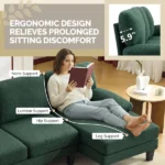 U-Shaped Convertible Sectional Sofa with 2 Chaise Lounges, 4-Seater Modular Couch with Removable & Washable Chenille Covers, 111.4" L x 48.4" D x 33.1" H L-Shaped Couches for Living Room Apartment, Heavy Duty Plastic Legs, Dark Green - Image 10