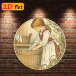 CIFbuy 2D Flat Round Aluminum Sign Vintage Girl Doing, "" Vintage Girl, Doing Laundry Wall Decor 7.87x7.87 Inch Outdoor Kitchen TikTok, Temu Self-pickup Logichics - Image 5