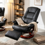 Black Manual Swivel Faux Leather Lounge Chair – with Footrest & Armrest, Perfect for Living Room Relaxation - Image 7