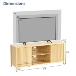 Not selling on Amazon Fluted Double Door Tall TV Stand for TVs up to 70 Inch, Mid Century Media Console Cabinet with Adjustable Open Storage Compartment, Wood Entertainment Center 58.07"L×15.75"D×24.80"H for Living Room Bedroom, Natural Wood - Image 3