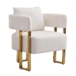 TS Modern decorative chair, living room side chair with gold metal legs, no wheels, suitable for dressing area, reception room, office,Teddy fleece upholstered metal foot sofas 2PCS White - Image 8