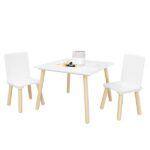 Kids Table and 2 Chairs Set, 3 Pieces Toddler Table and Chair Set, Wooden Activity Play Table Set (White) - Image 8