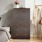 6-Tier 7-Drawer Cabinet with Matte Gold Handles Particleboard Melamine-Coated Storage Cabinet 25.98*15.75*51.57in Brown