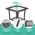 Outdoor Wicker Side Table, Rattan End Table with Glass Top, Patio Coffee Bistro Table for Indoor Garden Porch Balcony, Grey - Image 6
