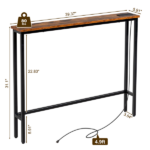 Same Code 75403889 39.4" Narrow Console Sofa Table with Power Outlets and USB Ports, Skinny Couch Table with Metal Frame and Charge Station with 4.9ft Extension Cord, Rustic Brown - Image 4