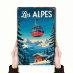 CIFbuy Vintage Les Alpes Ski Lift Mountain Scene Aluminum Wall Art, Wall Art, Rustic 2D Flat Waterproof Hanging Plaque Sign, Hanging Plaque Sign, Indoor Outdoor Home Lift MikTok, Lift MikTok, of Hanging Plaque Sign Self- Wckup Logiopme - Image 5