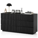 Handleless 6-Drawer Dresser with Grille Finish P2 Particleboard + MDF & Melamine Veneer + Vacuum-Formed Bedside Table 55.12*15.75*27.95in Black - Image 3
