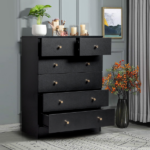 5-Tier 6-Drawer Dresser with Matte Gold Handles Particleboard + Textured Melamine Storage Cabinet 25.98*12.99*35.04in Black