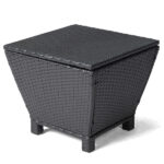 Outdoor PE Wicker Side Table with Storage, Small Patio Storage Bin Container for Hose Cushion Towel, Black - Image 6