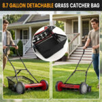 18-Inch 5-Blade Push Reel Lawn Mower with Grass Catcher, Manual Walk-Behind Mower with 4-Level Height Adjustment - Red - Image 4