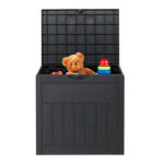33gal Square Wood & Rattan Plastic Garden Storage Box Gray - Image 7