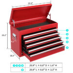 Steel maintenance tool cart cabinet 5 drawers with lock 330lb red - Image 3