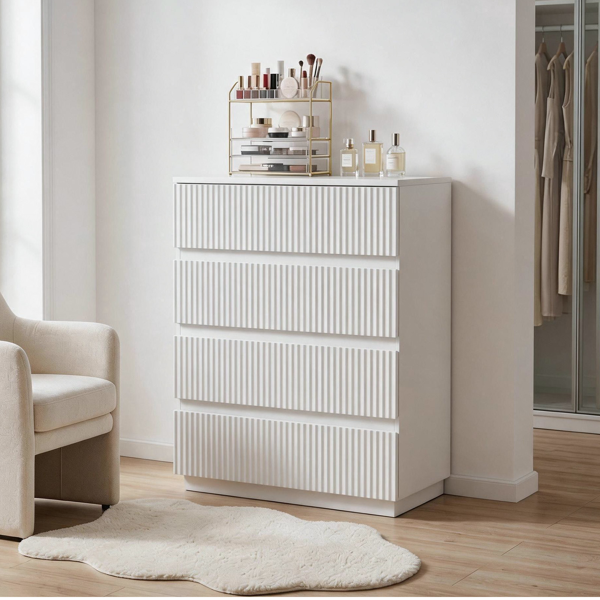 66131cbd-96da-46aa-a842-a83f83890f78.png Handleless Grille-Finished 4-Drawer Bedside Table P2 Particleboard + MDF & Melamine Veneer + Thermoformed Drawer Dresser 23.62*14.96*30.71in White - Image 1
