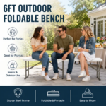 6 ft Portable Folding Bench, HDPE Plastic Indoor Outdoor Seat with Steel Frame, White, 1 Pack - Image 6