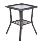 Outdoor Wicker Side Table, Rattan End Table with Glass Top, Patio Coffee Bistro Table for Indoor Garden Porch Balcony, Grey - Image 16