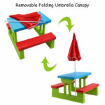 Children Outdoor Picnic Table Set with Foldable UV Protection Umbrella, Lightweight PP Kids Activity Table for Playing Eating -Green - Image 6