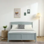 Full Single Bed Frame Vertical Striped Decorative Curved Headboard and Footboard Bed Frame Painted + Melamine Veneer & Pine + MDF Wood Bed 77.8*56.54*37.8in Grey - Image 30