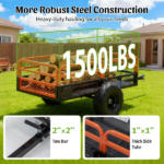 1500LBS Capacity 15 Cubic Feet Dump Cart Trailer, Heavy Duty Tow Behind Hauling & Dumping Wagon for ATV, UTV, Lawn Tractor and Garden Use - Image 8