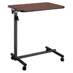 Multifunctional Adjustable Bedside Table MDF + Iron Movable Sofa Side Table 4-Wheeled Small Computer Desk with Brakes 26.5*16.5*27~44in Dark Wood Grain Color - Image 4