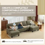 U-Shaped Convertible Sectional Sofa with 2 Chaise Lounges, 4-Seater Modular Couch with Removable & Washable Chenille Covers, 111.4" L x 48.4" D x 33.1" H L-Shaped Couches for Living Room Apartment, Heavy Duty Plastic Legs, Khaki - Image 9