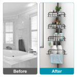 Corner Shower Caddy Tension Pole, Quick Setup, Rust-Free Bathroom Shower Organizer Corner for Bathtub Shampoo Storage, 4-Tier Adjustable Shelf, Drill Free, Fits 8.66 to 116 Inch Height, Black - Image 2