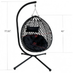 Foldable Hanging Egg Chair with Stand, HDPE Rattan Wicker Swing Chair with Cushion, Heavy Duty Frame 350 Lbs Capacity, Outdoor Patio Indoor Bedroom Balcony, Black+ Black - Image 2