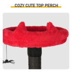 53" Large Cat Tree, Gothic Cat Tower with Padded Perch, Spacious Condo, Comfy Hammock, Scratching Post, Hanging Toy for Indoor Cats, Red & Black - Image 12