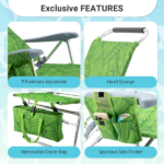 17 Inch Seat Height Beach Chair for Adults, Folding Portable Camping Chair with Headrest, Cup Holder, Side Pocket & Bottom Storage Bag, 7-Position Adjustable Aluminum Beach Chair, Heavy Duty 265 LBS Capacity, Oxford Fabric for Beach, Patio, Pool, Summer Palm Print - Image 3