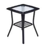 Outdoor Wicker Side Table, Rattan End Table with Glass Top, Patio Coffee Bistro Table for Indoor Garden Porch Balcony, Black - Image 5