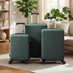 PP Trolley Case 20in 24in 28in 3PCS Suitcase Set Dark Green
