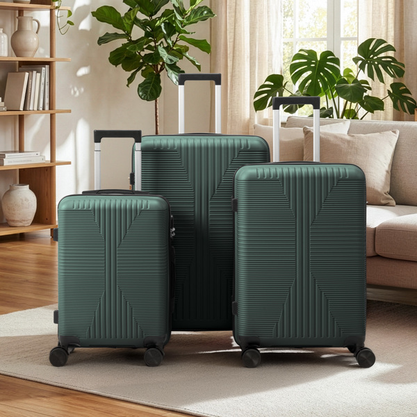 PP Trolley Case 20in 24in 28in 3PCS Suitcase Set Dark Green