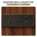 Arched Ceiling + 4-Layer Open Shelving + Double-Door Roller Shutter Display Case Locker with Black US Standard Socket (1USB+1Type-C) & Particleboard Melamine Veneer & Painted Iron Pipe 31.5*13.78*70.87in Walnut - Image 11