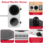 Portable Infrared Dual Hot Plate - 2 Burners for Simultaneous Cooking, 302℉-1022℉ Stepless Temp, Auto Shut-Off, Easy Wipe Clean, Ideal for Dorms/Apartments/RVs/Camping - Image 7