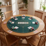 40" Round Foldable Poker Table Top Mat with Non-Slip Rubber Base, Portable Casino-Grade Poker Mat with Carrying Bag (Green) - Image 2