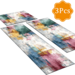 Three-piece kitchen rug set, non-slip and washable, abstract pattern kitchen hallway rug, soft and comfortable, suitable for sinks, floors, entrances, hallways and bathrooms. - Image 2