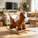 Brown Kids Rocking Horse – Wooden Base Ride-on for Indoor Pretend Play Activity 18-36 Months