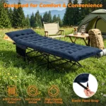  Navy Foldable Heavy Duty Camping Cot 330LBS, Portable Outdoor Sleeping Bed with Cushion & Carry Bag for Camping Office Nap - Image 3
