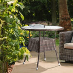 31.5" Patio Table for 4-Person, Outdoor Patio Wicker Round Dining Table, All-Weather Rattan Bistro Dining Table w/Glass Tabletop for Backyard Deck Porch Poolside, Brown - Image 16