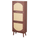 Rattan-covered 3-drawer shoe cabinet, particleboard, 54*24*135 cm, brown - Image 4