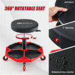 Red Heavy-Duty Adjustable Height Rolling Stool With Tool Tray Storage 330 LBS Capacity - Image 5